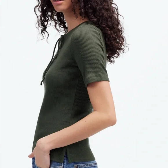 Madewell Olive Green Lace-Up Top - Picture 4 of 7